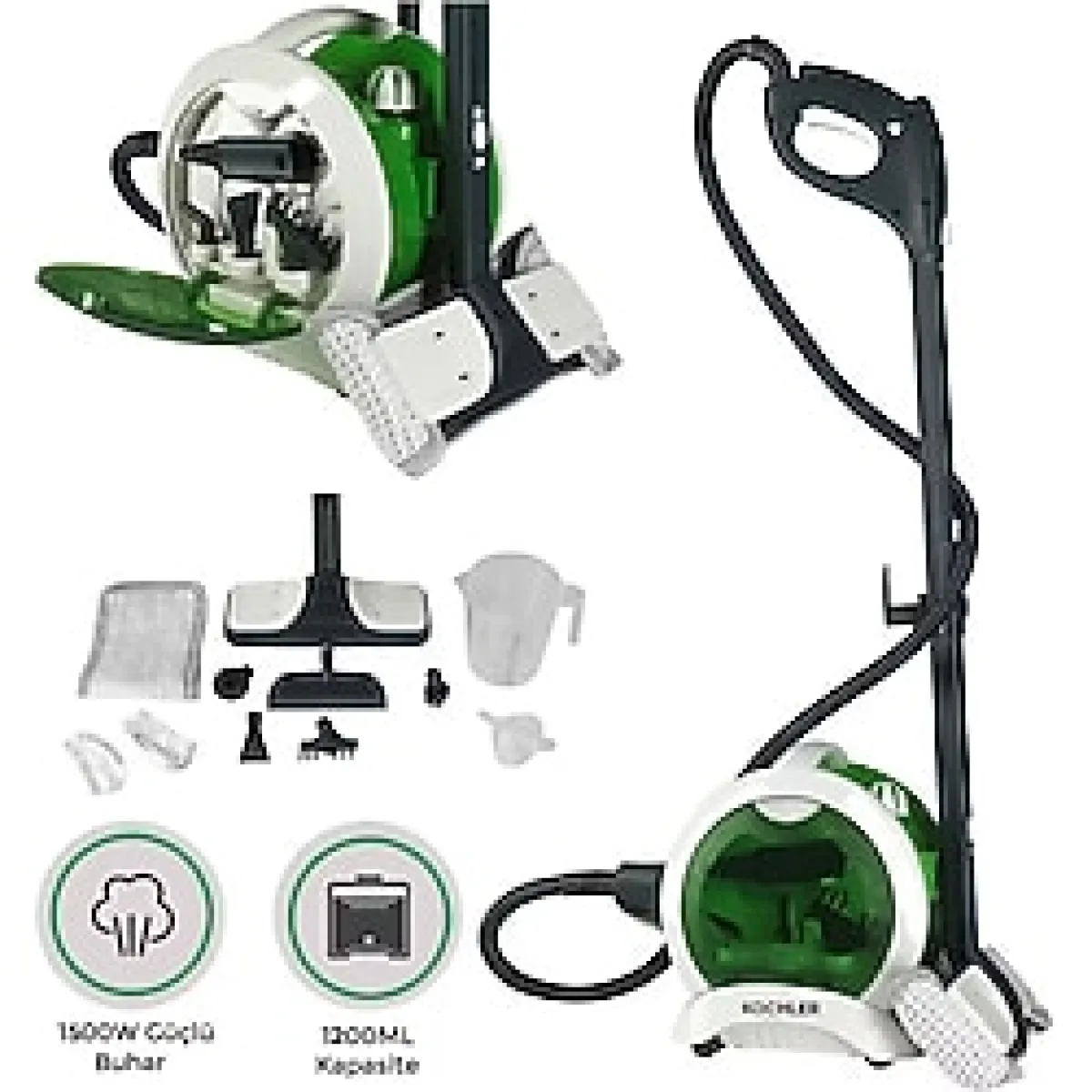 1500W Çok Amaçlı Buharlı Temizlik Makinesi - 3,5 Bar Buhar Gücü, 1200 ml Su Haznesi