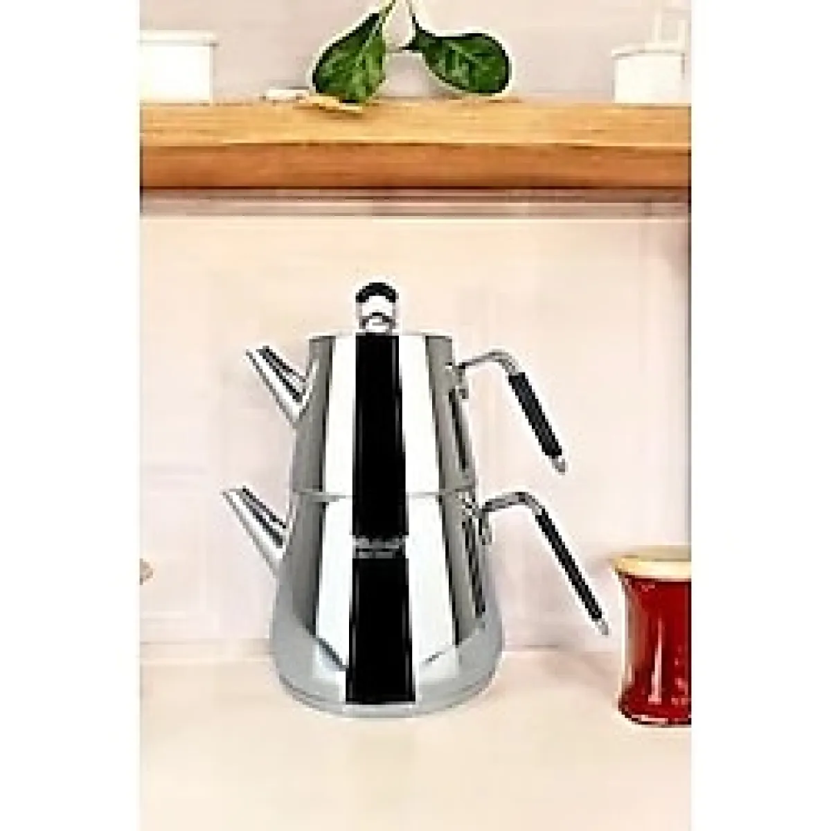 Akdeniz Piramit Paslanmaz Çelik Aile Boy Silikon Kulplu 3,75 Lt Çaydanlık Siyah