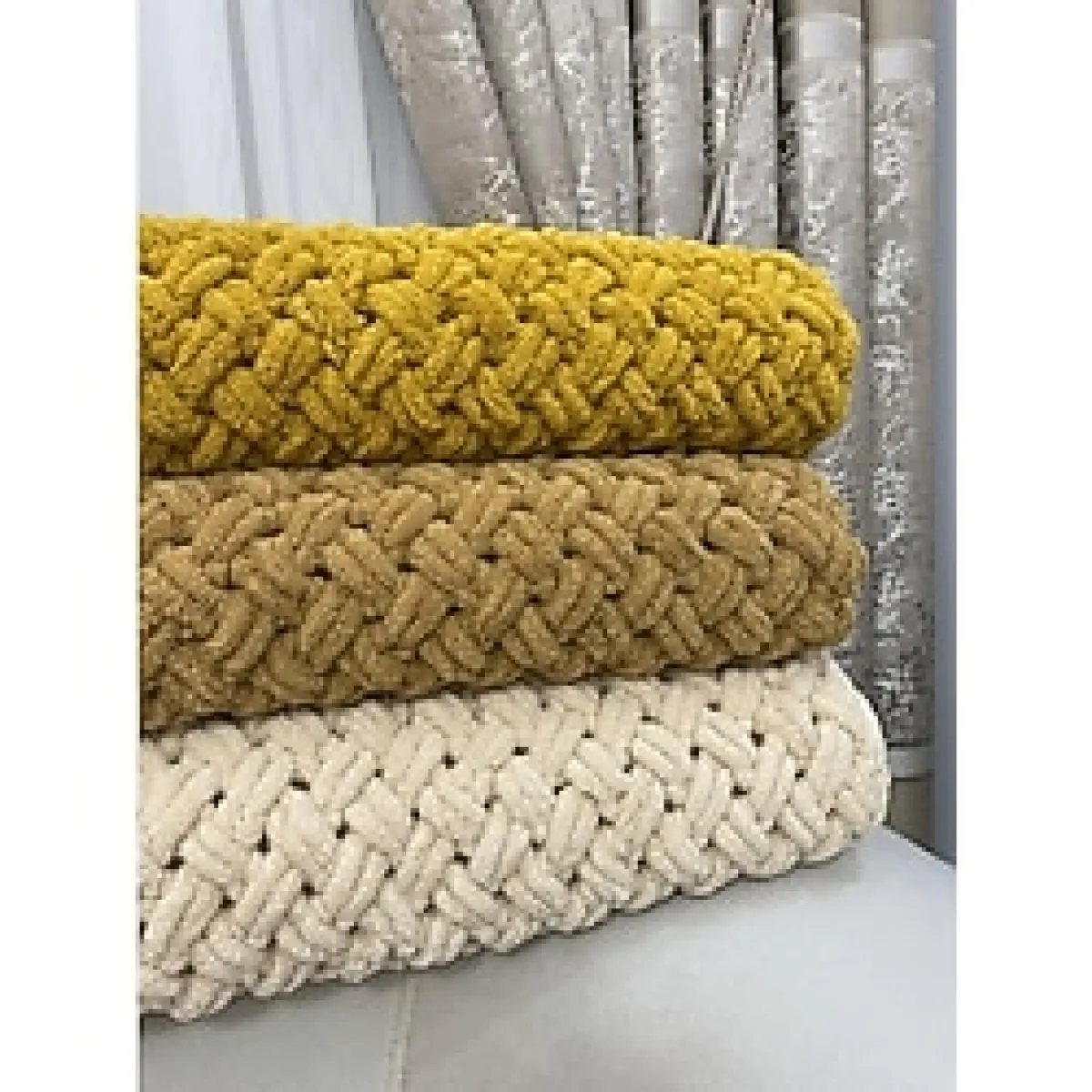 Alize Puffy Tek Kişilik El Örgü Battaniye Desenli Polyester 1000 gr 310-BAL Köpüğü Renk - 100 x 100 cm