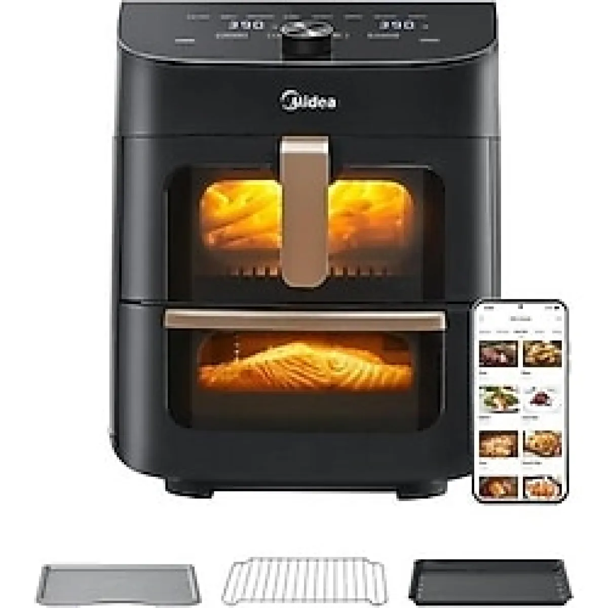 Allians 11L Çift Bölmeli Airfryer Fırın, Cam Pencereli, 10 Fonksiyon, Wi-Fi ve Alexa Uyumlu - Ahşap