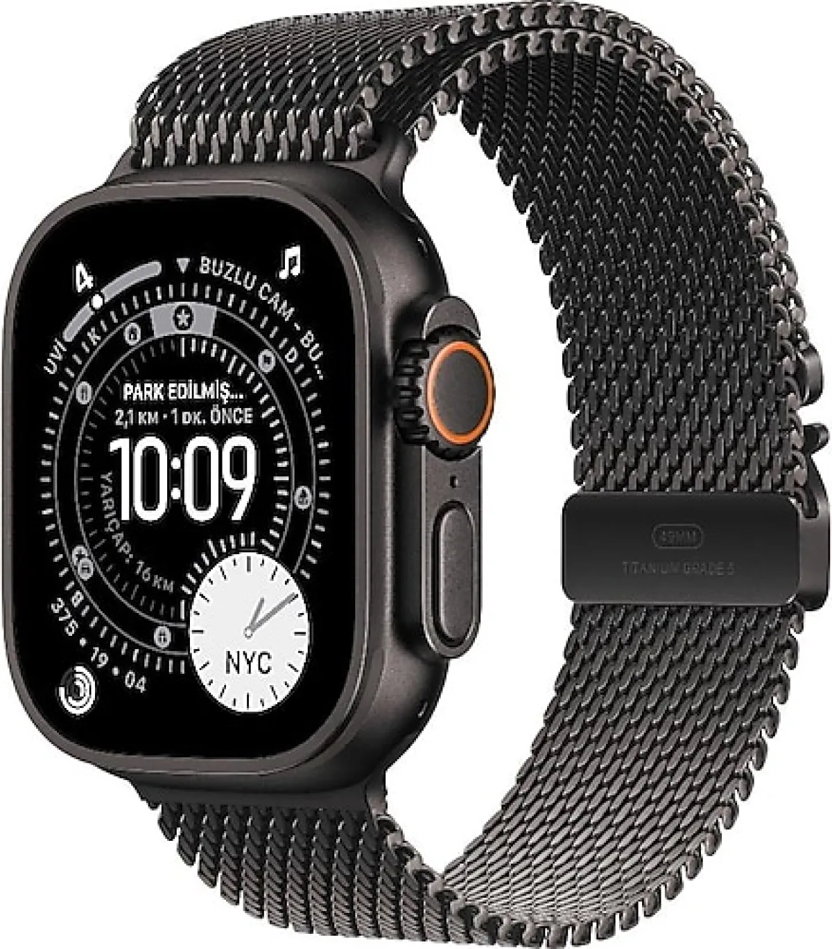Apple Watch Ultra 3 GPS + Cellular 49mm Siyah Titanyum Kasa ve Siyah Titanyum Milano Loop Kordon Akıllı Saat