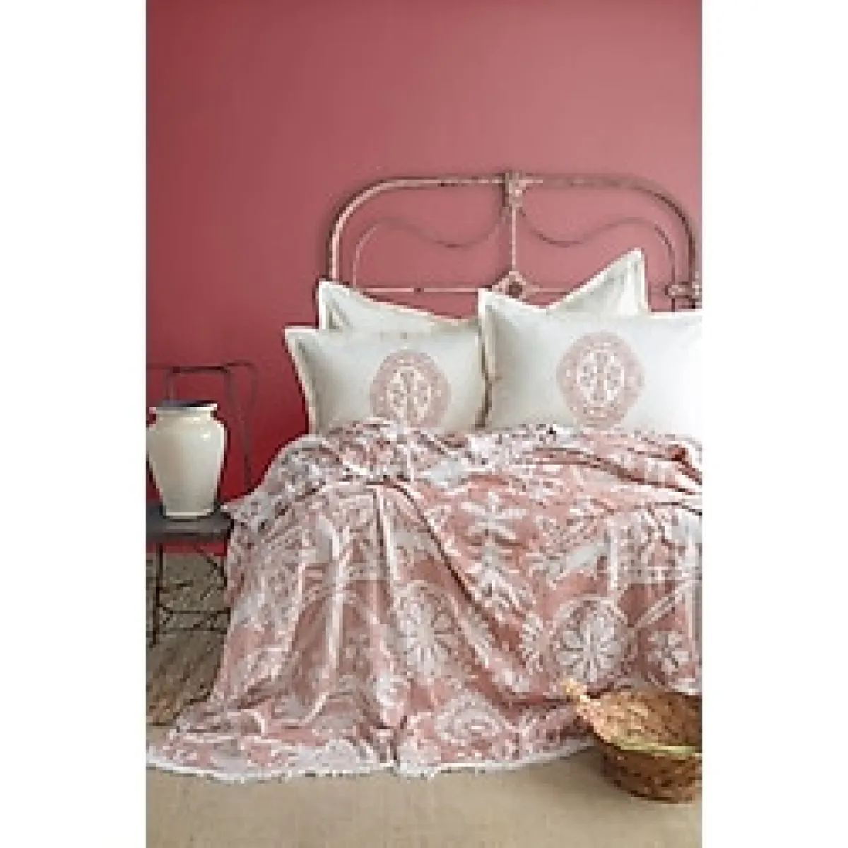 Apricitas Home Ap C.k. Nak. Muslın Yatak Ort.set Trace Blush - Pıke Takımı - Beyaz