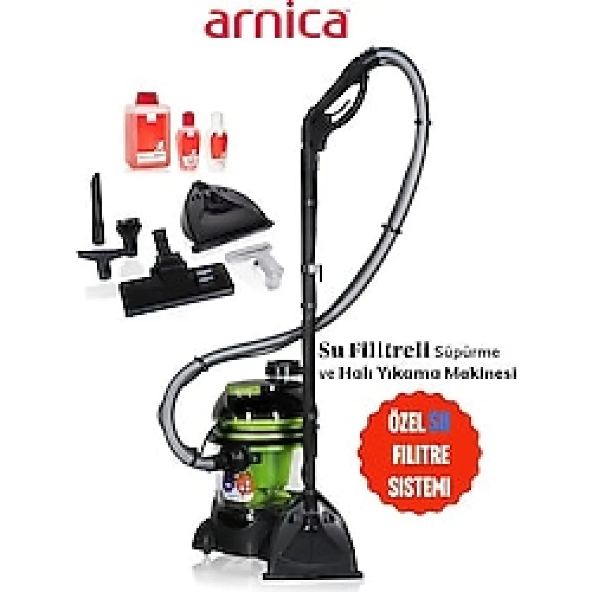 Arnica Hydra Rain 2400 Watt Su Filtreli Halı Yıkama ve Süpürme Makinesi + Kokulu Şampuan + Hav&Yün temizleyici - Gri