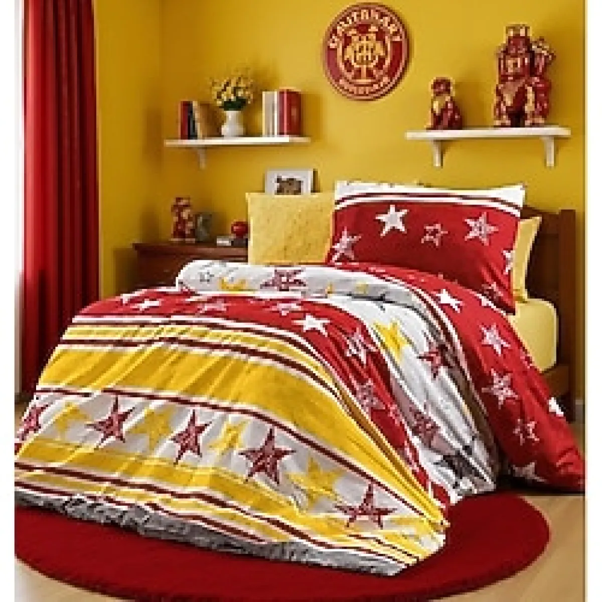 Asil Home Pamuklu Ranforce Kumaş Tek Kişilik Taraftar Desen Galatasaray Nevresim Tam Takım - Kırmızı - Gri - 160 x 220 cm