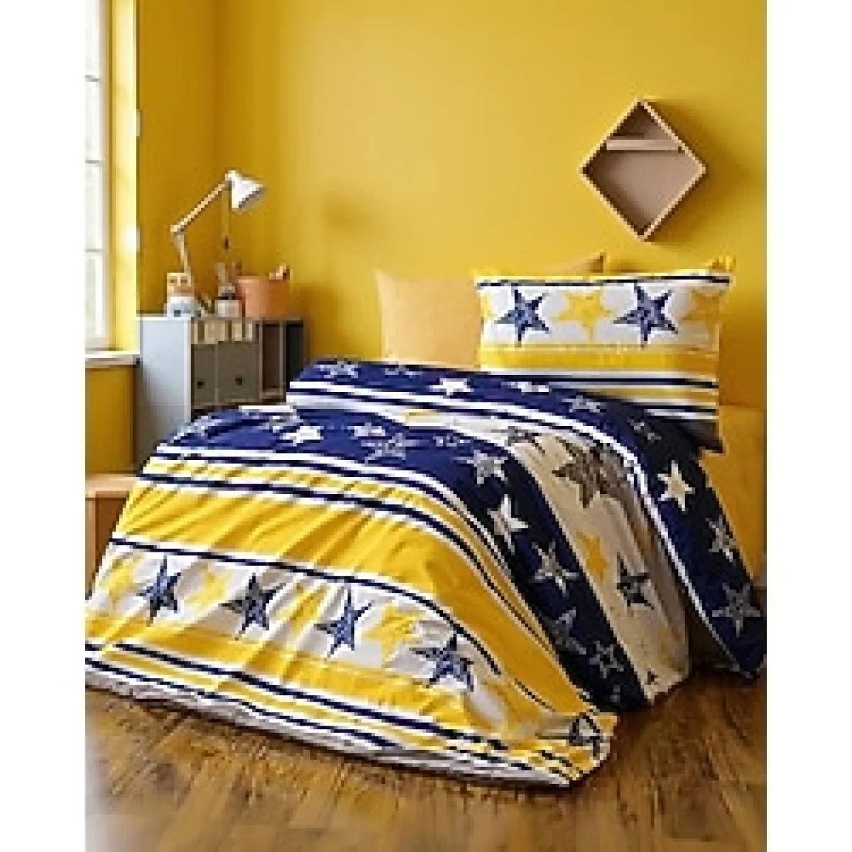 Asil Home Pamuklu Ranforce Kumaş Tek Kişilik Taraftar Fenerbahçe Desen Nevresim Tam Takım - Sarı - Lacivert - 160 x 220 cm