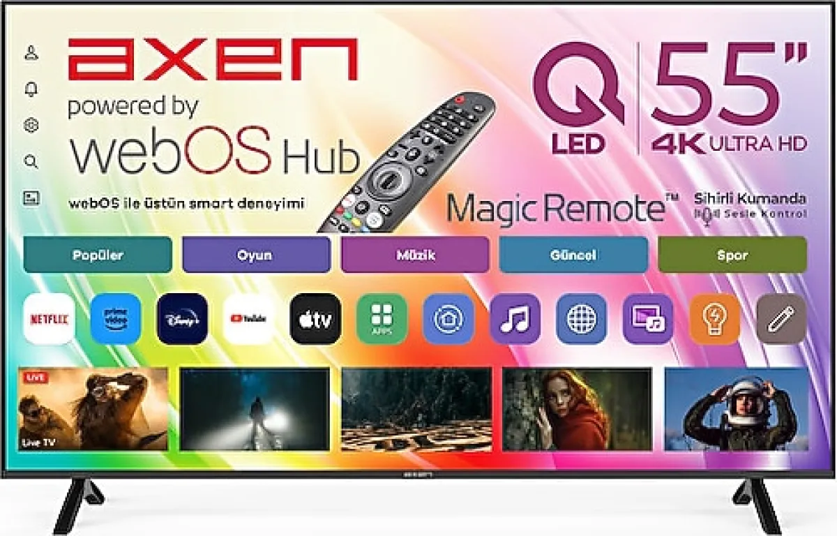 Axen AX55QMN252 4K Ultra HD 55" 140 Ekran Uydu Alıcılı Smart QLED TV
