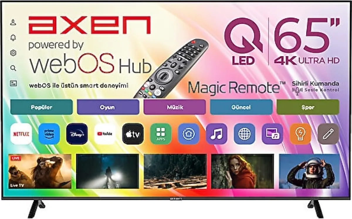 Axen AX65QMN252 4K Ultra HD 65" 165 Ekran Uydu Alıcılı Smart QLED TV