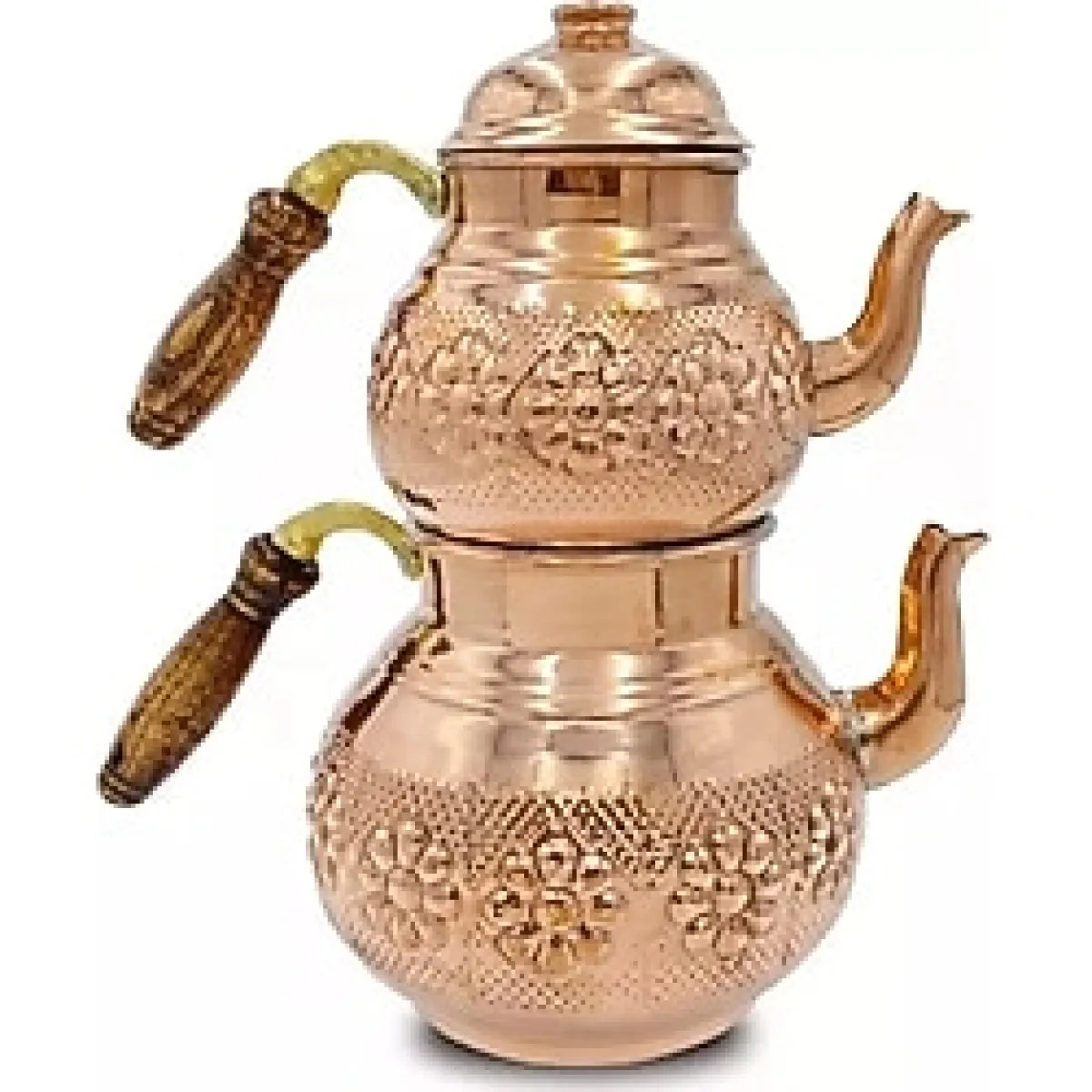 Bakır Çaydanlık Takımı Büyük Ahşap Saplı
