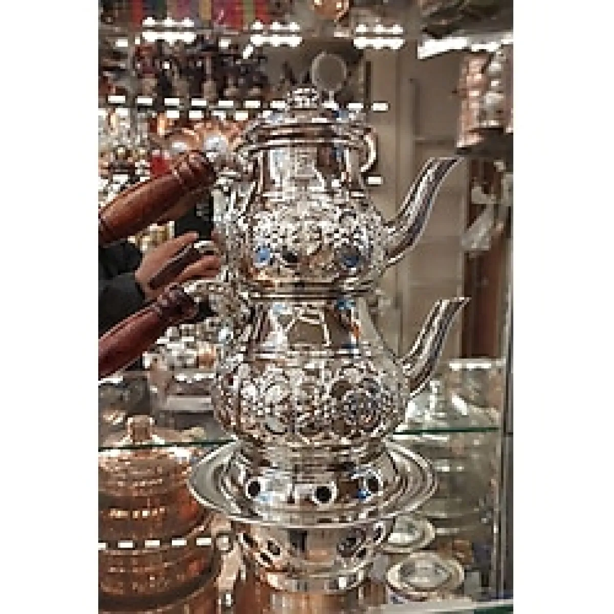 Bakır Center Bakır Çaydanlık & Bakır Demlik El Yapımı Çiçek Desenli Osmanlı Ocaklı Bakır Çaydanlık Küçük Boy