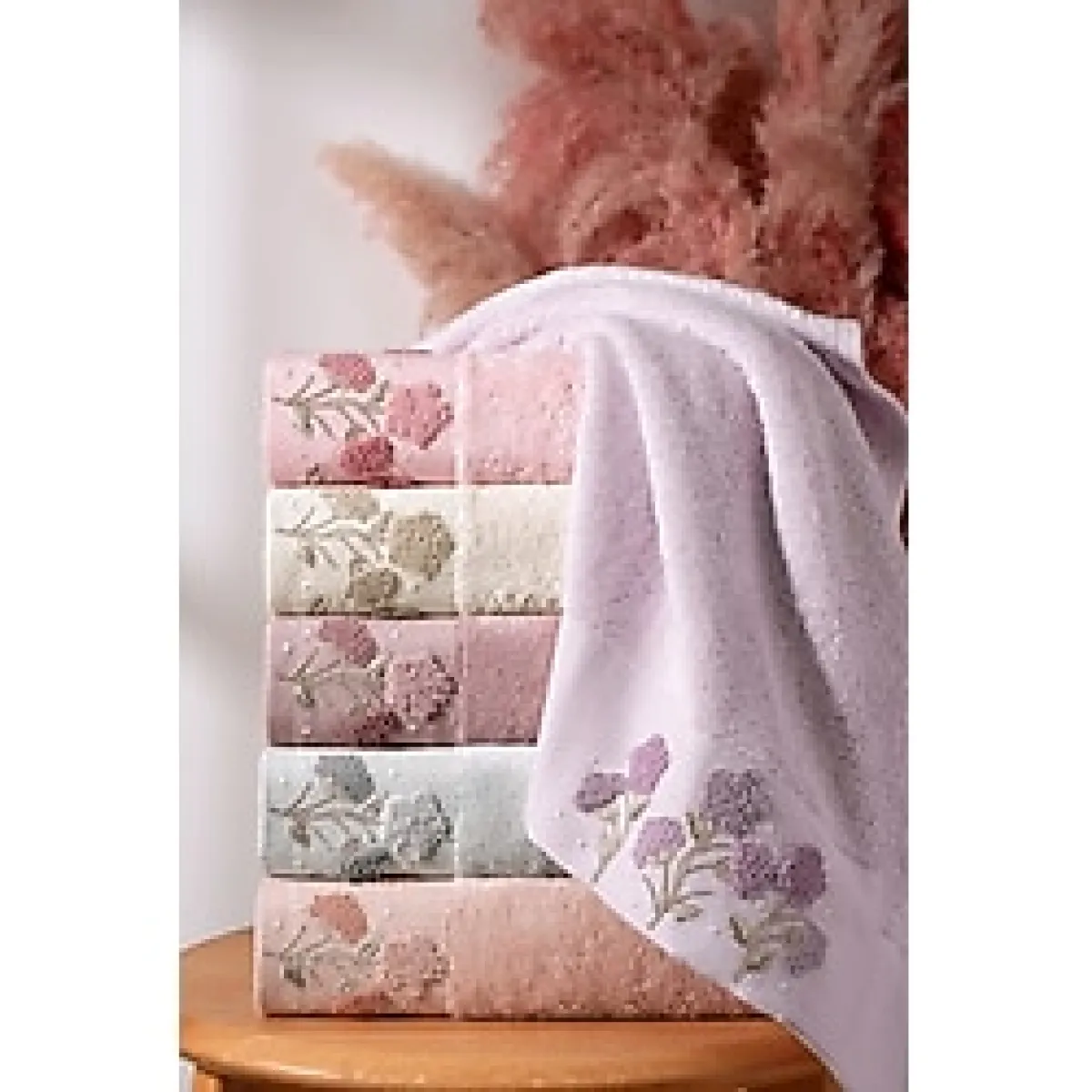 Bambu 50X90 cm Süzine Nakışlı 6 Lı Kutulu El Yüz Havlusu - Turuncu