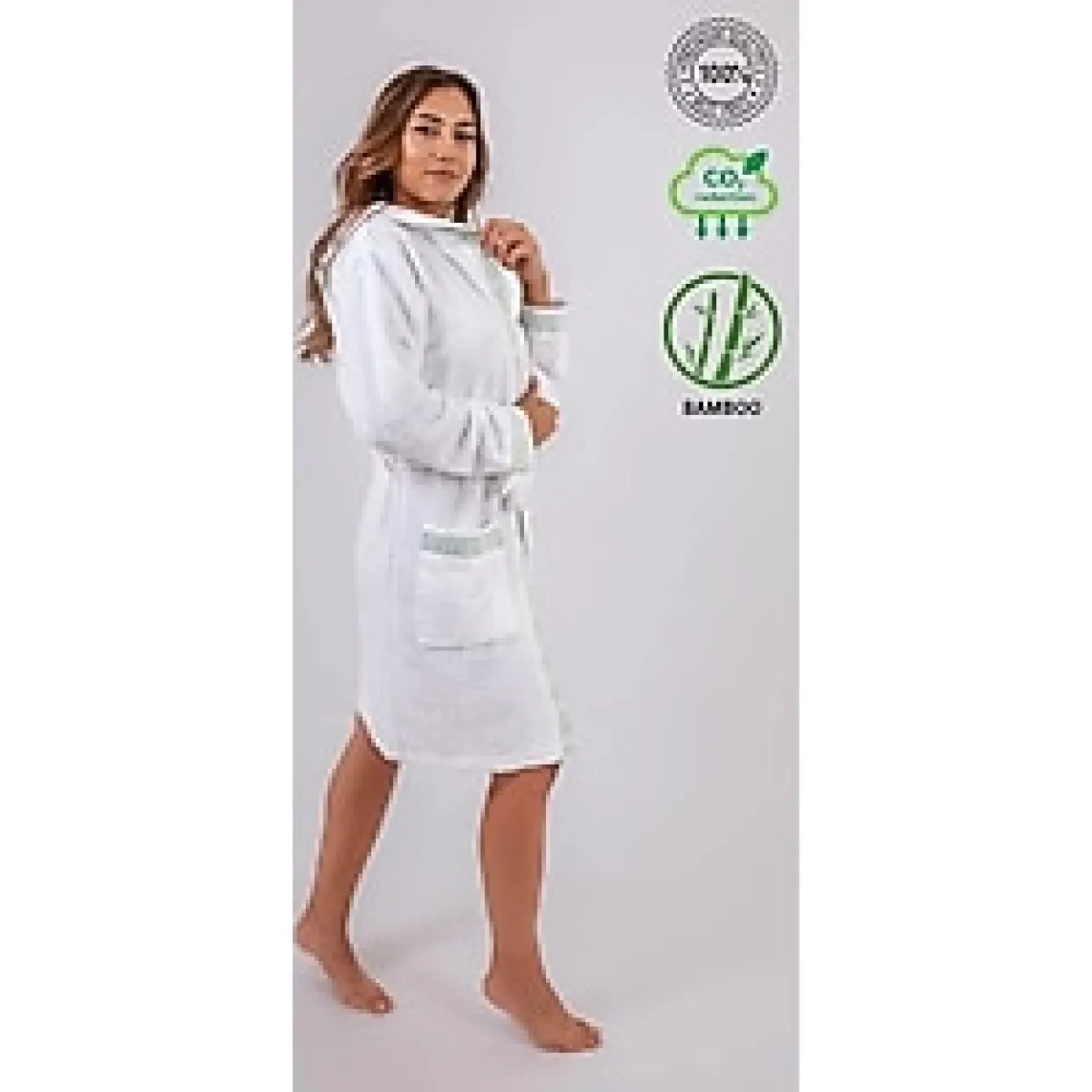 Bambu Lüks Kadın Antibakteriyel Kapüşonlu Bornoz