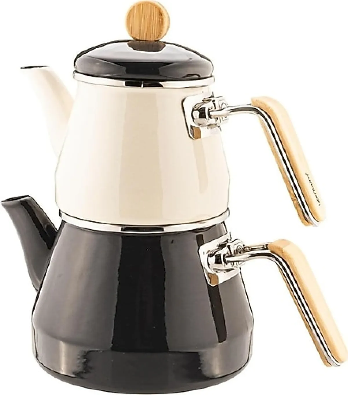 Bambum Lumino Bambu Kulplu Gri Emaye Çaydanlık Takımı