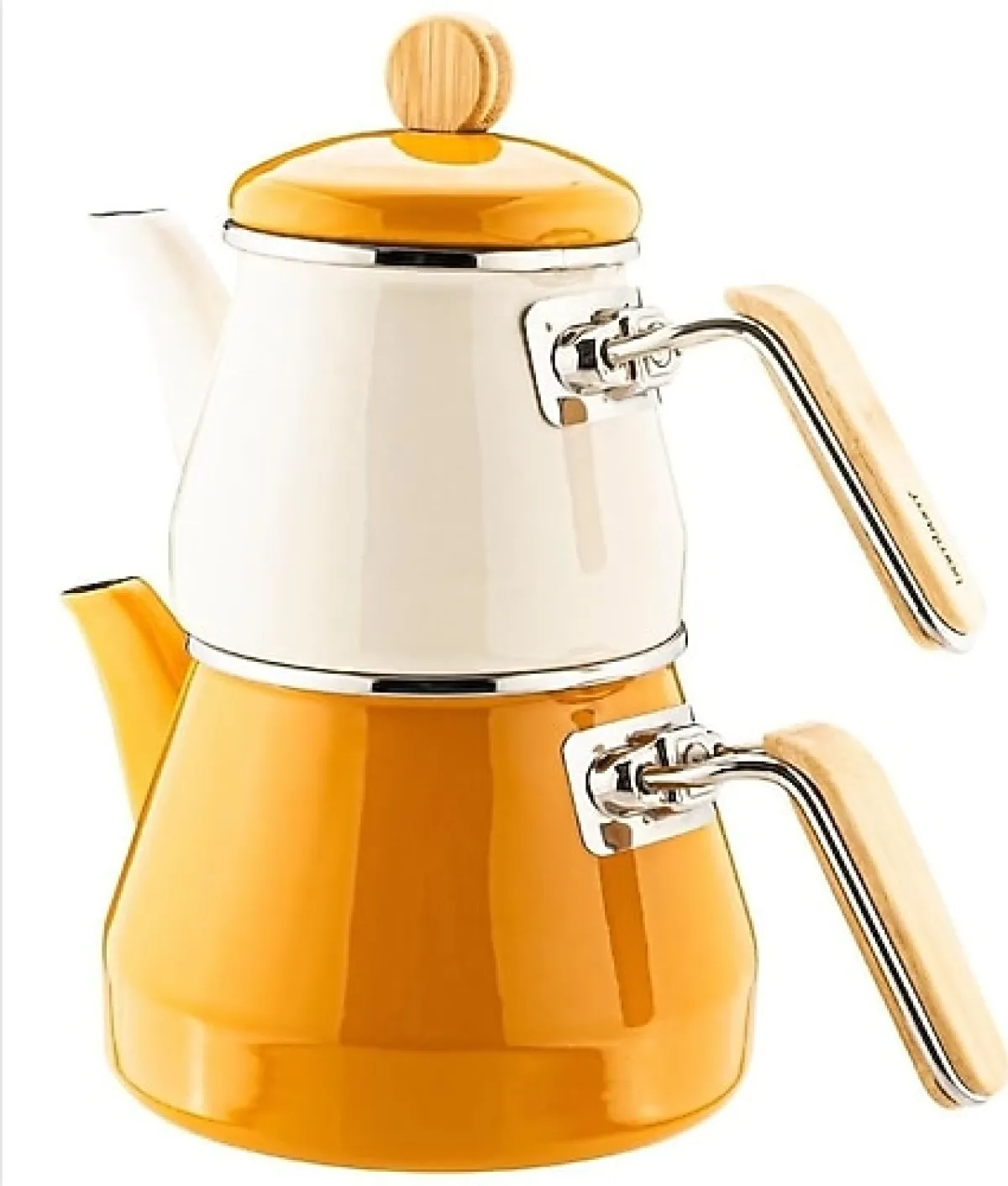 Bambum Lumino Bambu Kulplu Hardal Emaye Çaydanlık Takımı