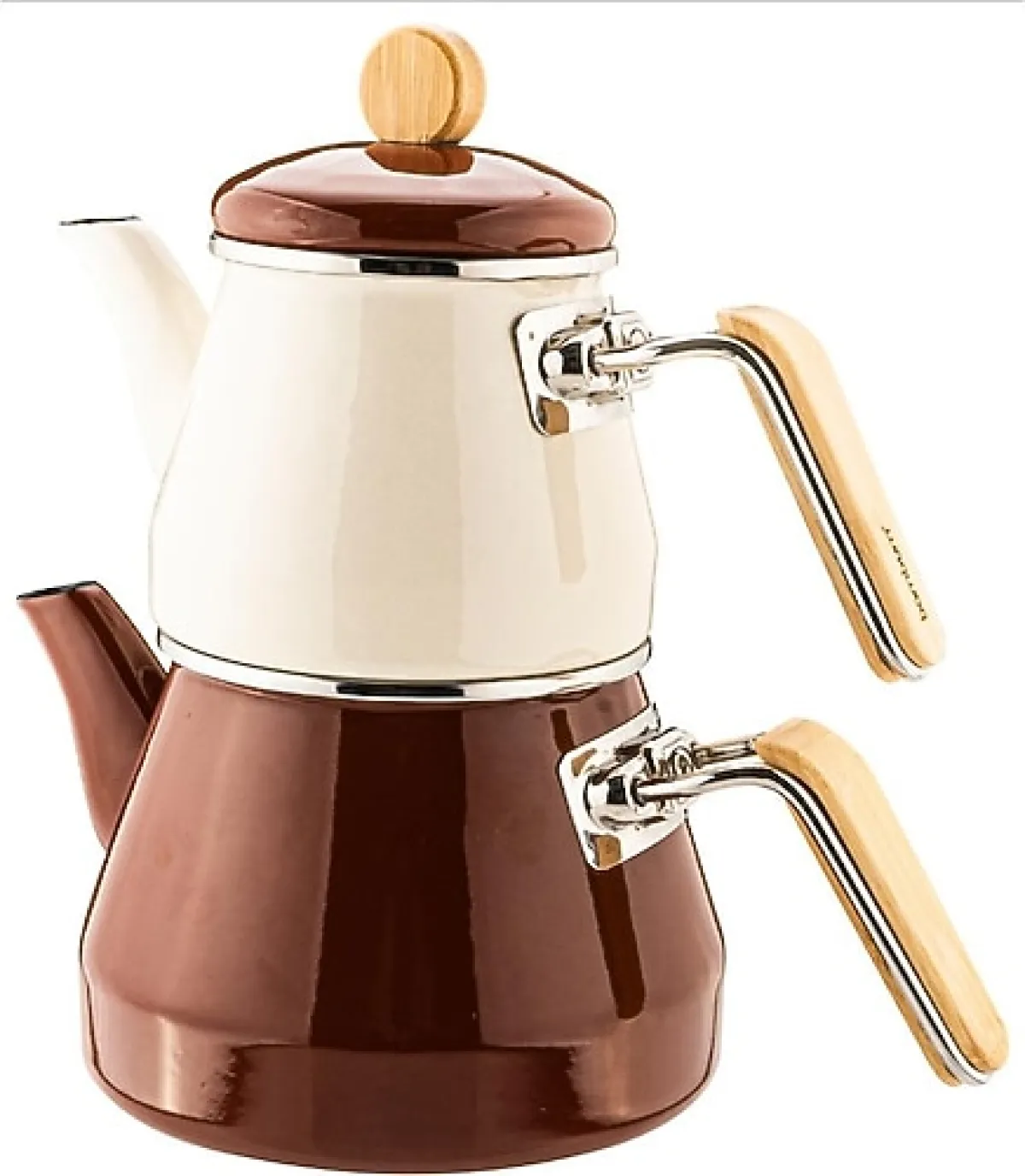 Bambum Lumino Bambu Kulplu Kahverengi Emaye Çaydanlık Takımı