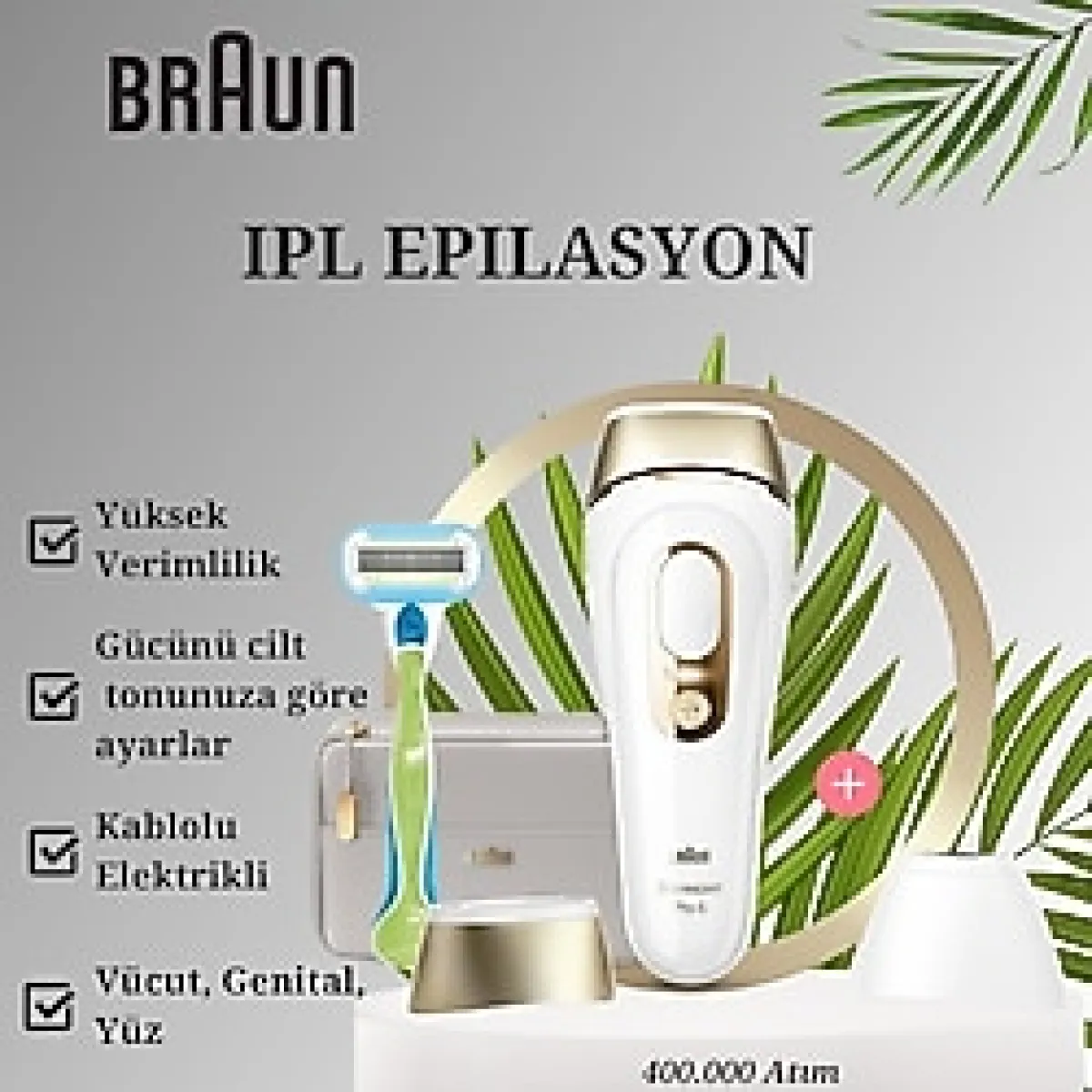 Braun 400.000 Atımlı 2 Başlıklı Yeni Nesil Ipl + Tasarım Çanta - Beyaz