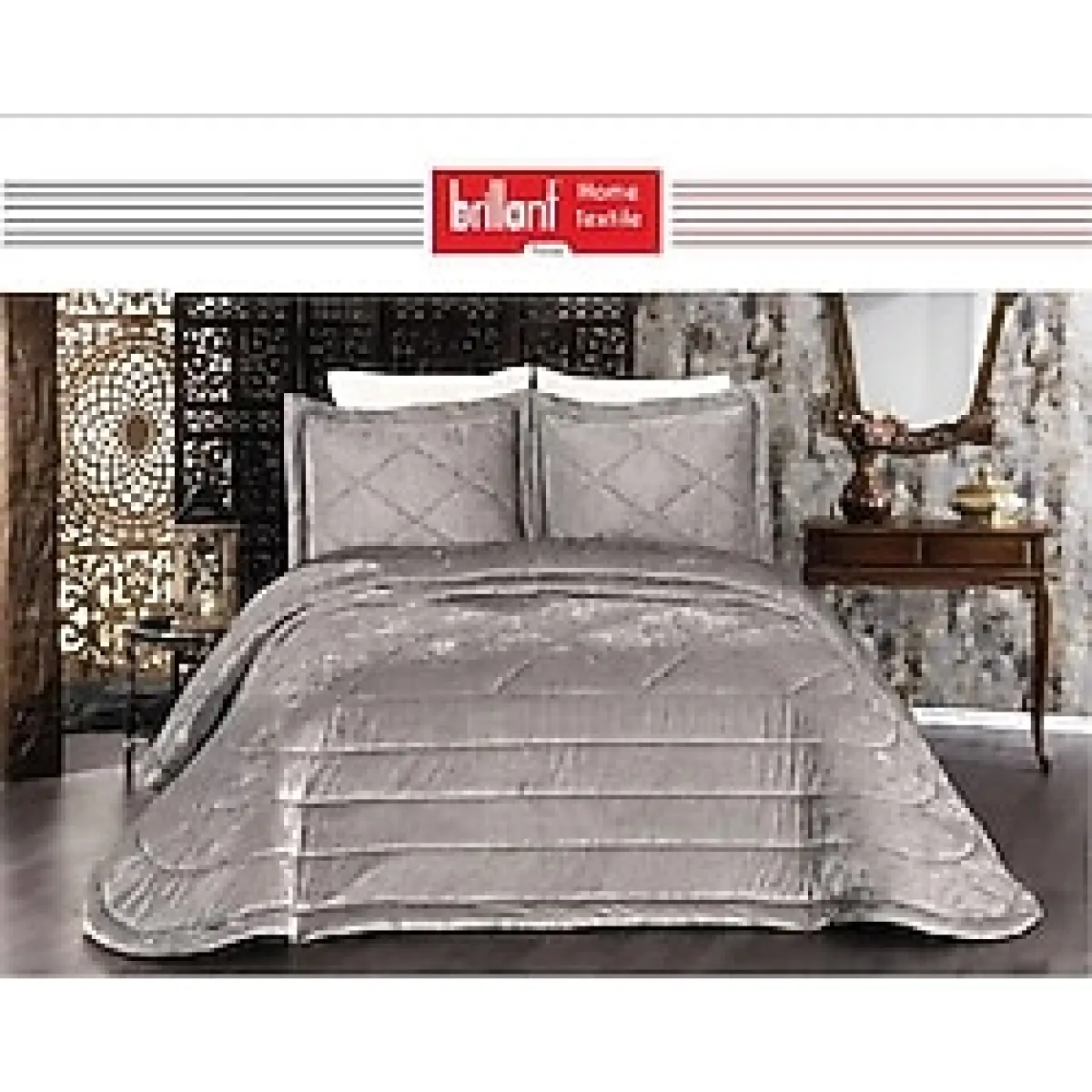 Brıllant 43189 Elına Yatak Ortusu Takımı - Kadıfe Kumas 3 Parca