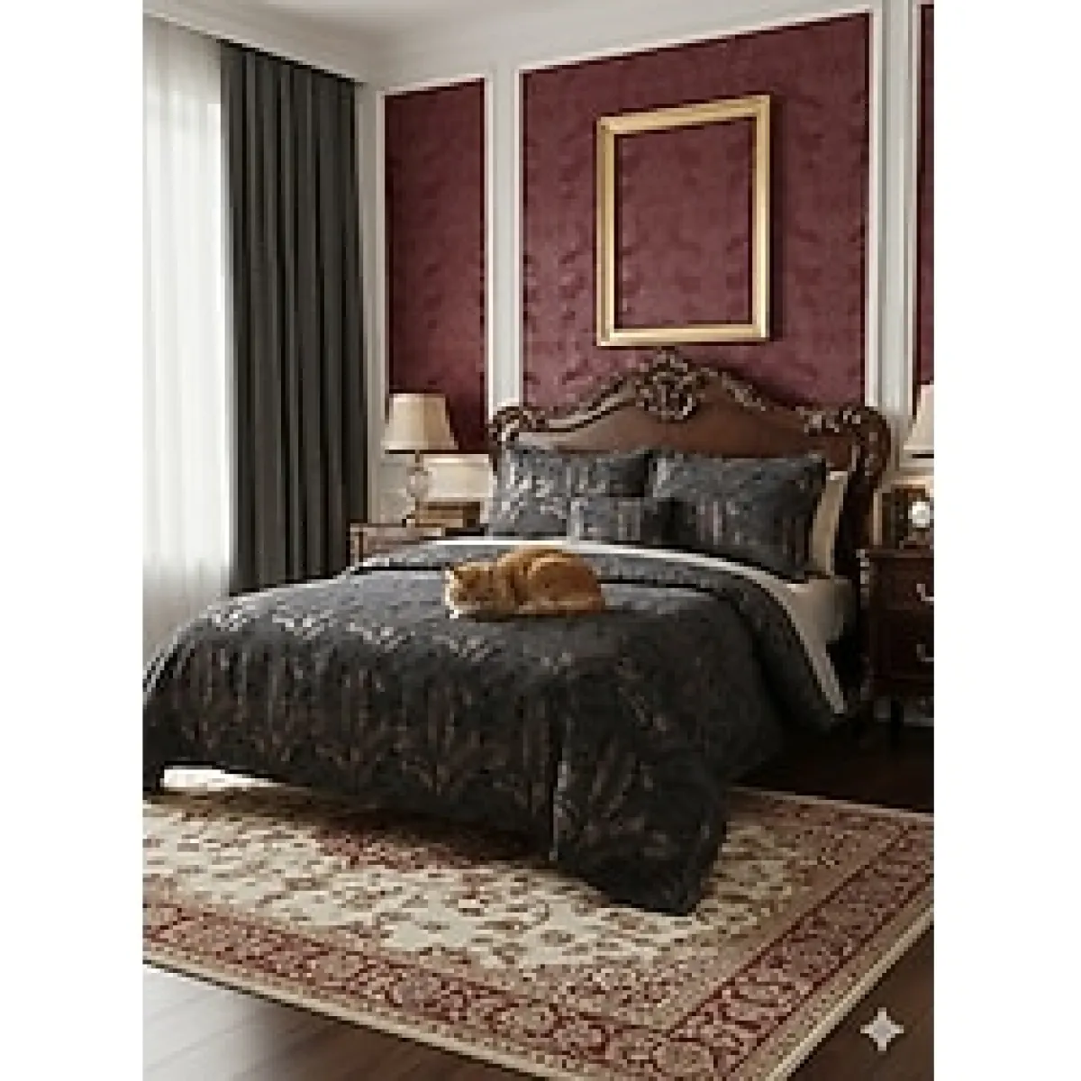 Calantha Home Collection Nevada 4 Parça Gri Çift Kişilik Çiçekli Yatak Örtüsü Seti 240 x 260 cm 240 x 260 cm Gri