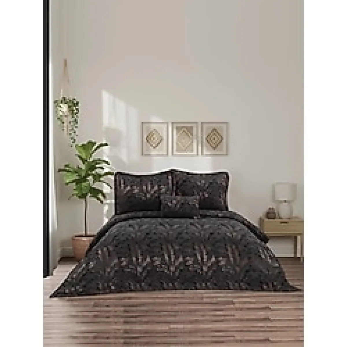 Calantha Home Collection Neveda 4 Parça Çift Kişilik Yatak Örtüsü Seti Siyah 240 x 260 cm