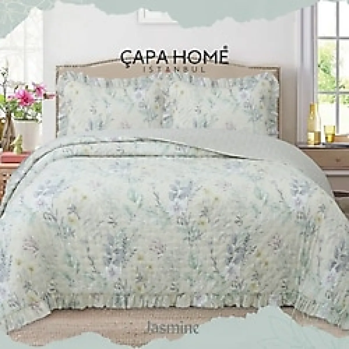 Çapa Home Fırfırlı Seren Empirme Baskılı Stone Wash Micro Soft Çift Kişilik Yatak Örtüsü