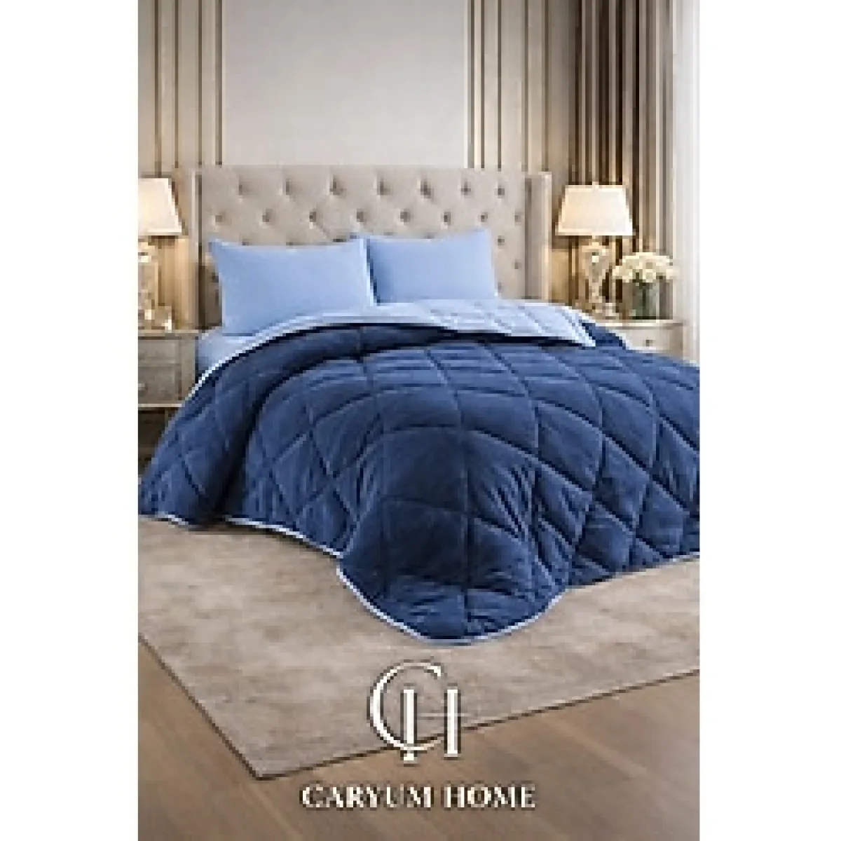CARYUM Çift Kişilik 4 Parça Welsoft Pudra Renk Uyku Seti Mavi