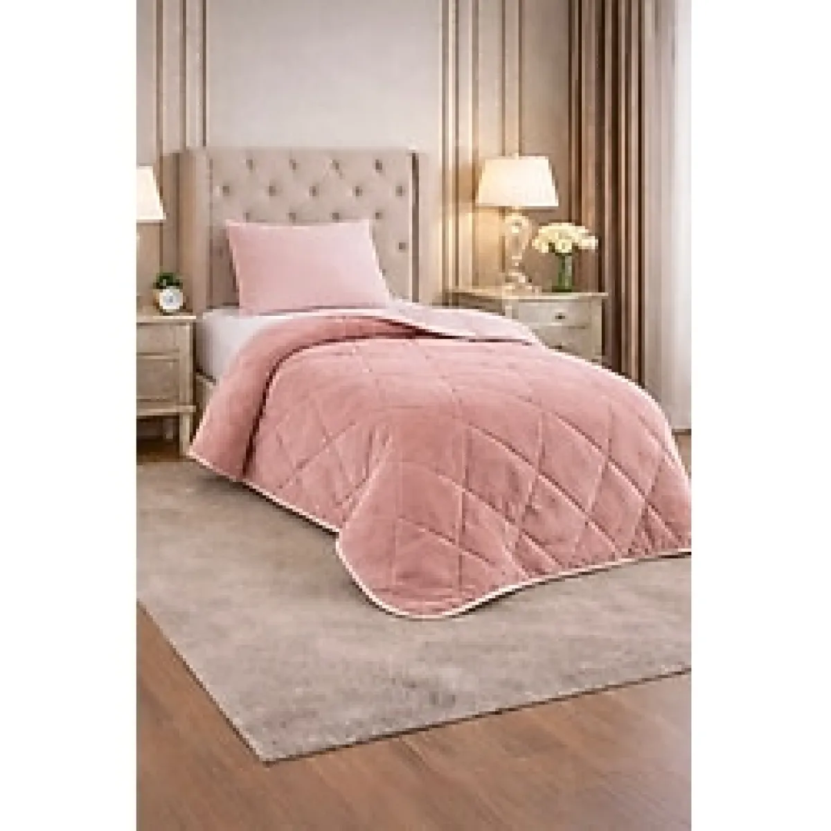 CARYUM Tek Kişilik 3 Parça Welsoft Pudra Renk Uyku Seti