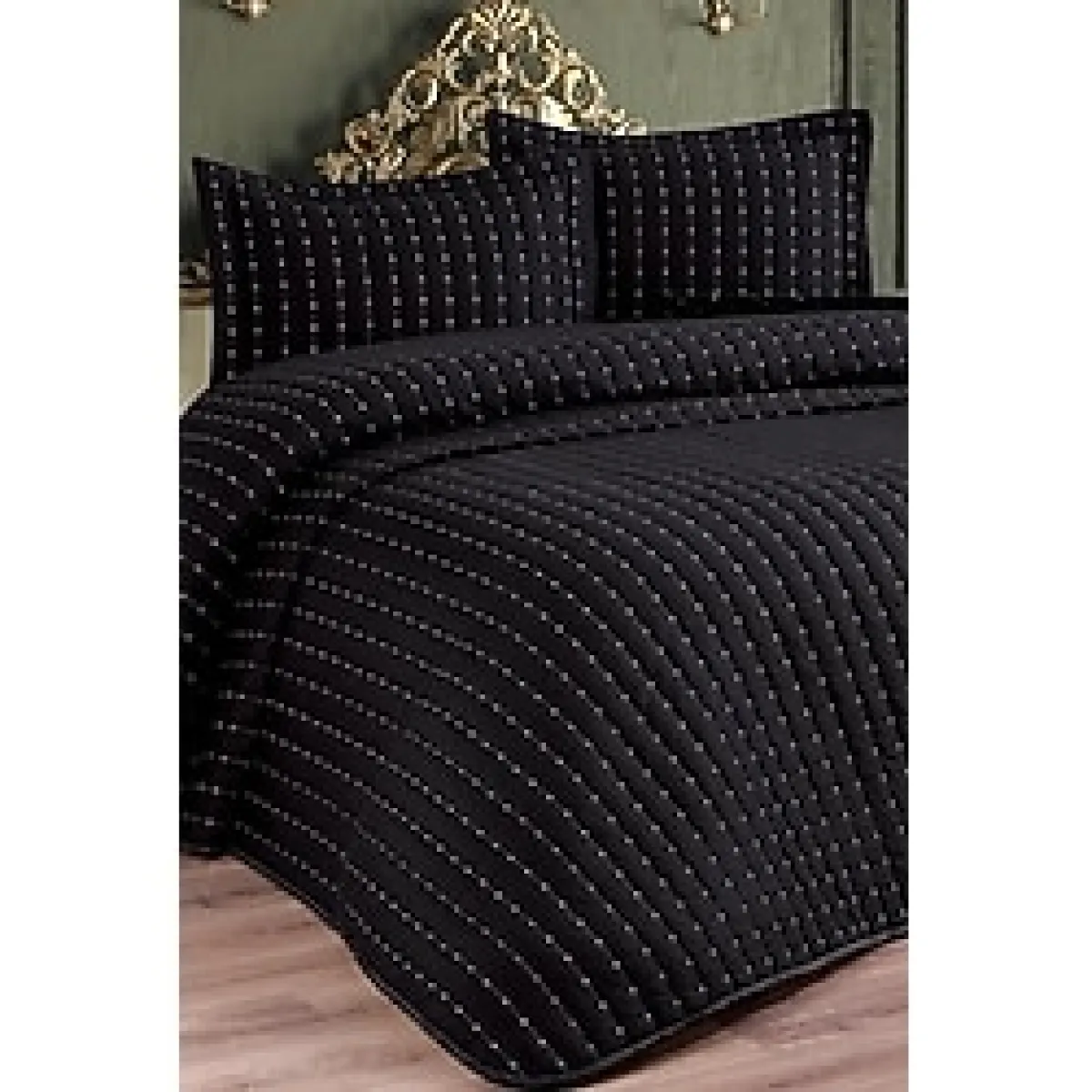 Çeyiz Diyarı Dublin Çift Kişilik Kapitoneli Yatak Örtüsü Siyah