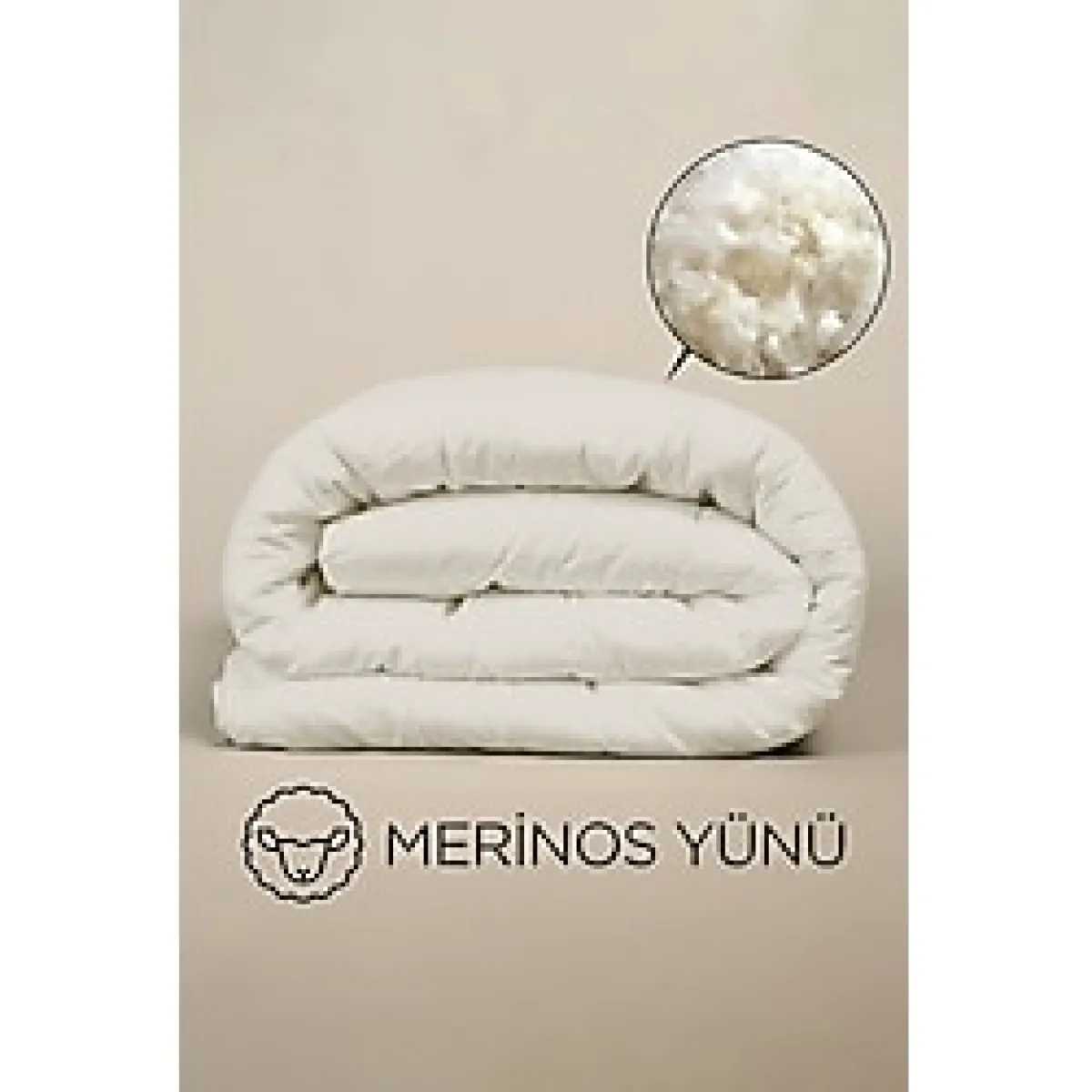 Çift Kişilik Merinos Kuzu Yünü Yorgan Saf Merinos Kuzu Yünü 3500GR - 155 x 215 cm - Beyaz