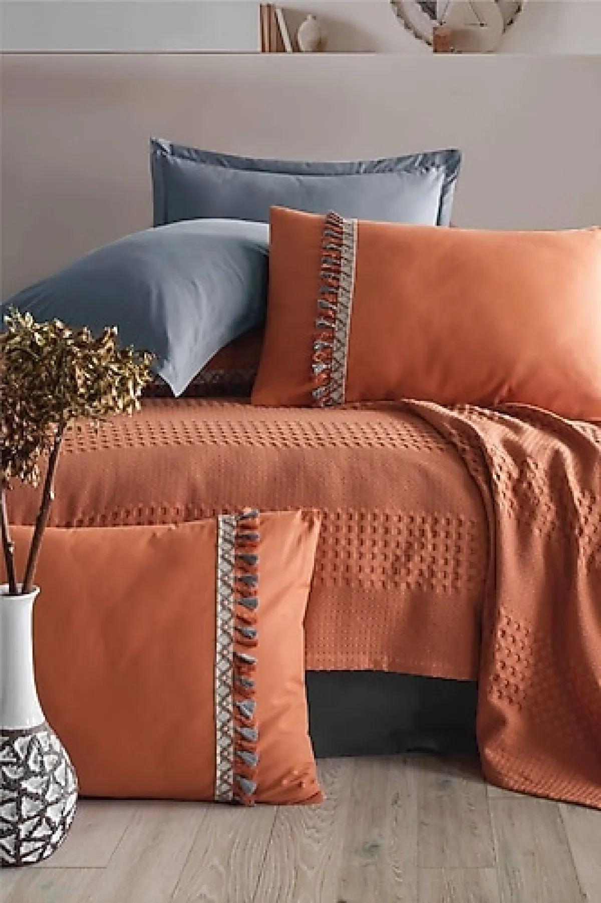 Clasy Bohamline Butik Kiremit Çift Kişilik Pike Takımı