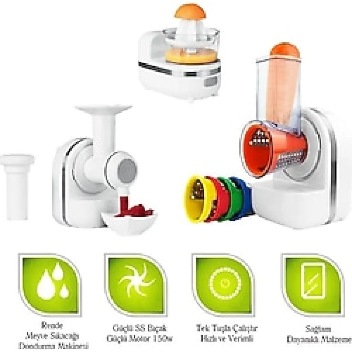 Çok Fonksiyonlu Elektrikli Rende, Meyve Sıkacağı ve Dondurma Makinesi Seti