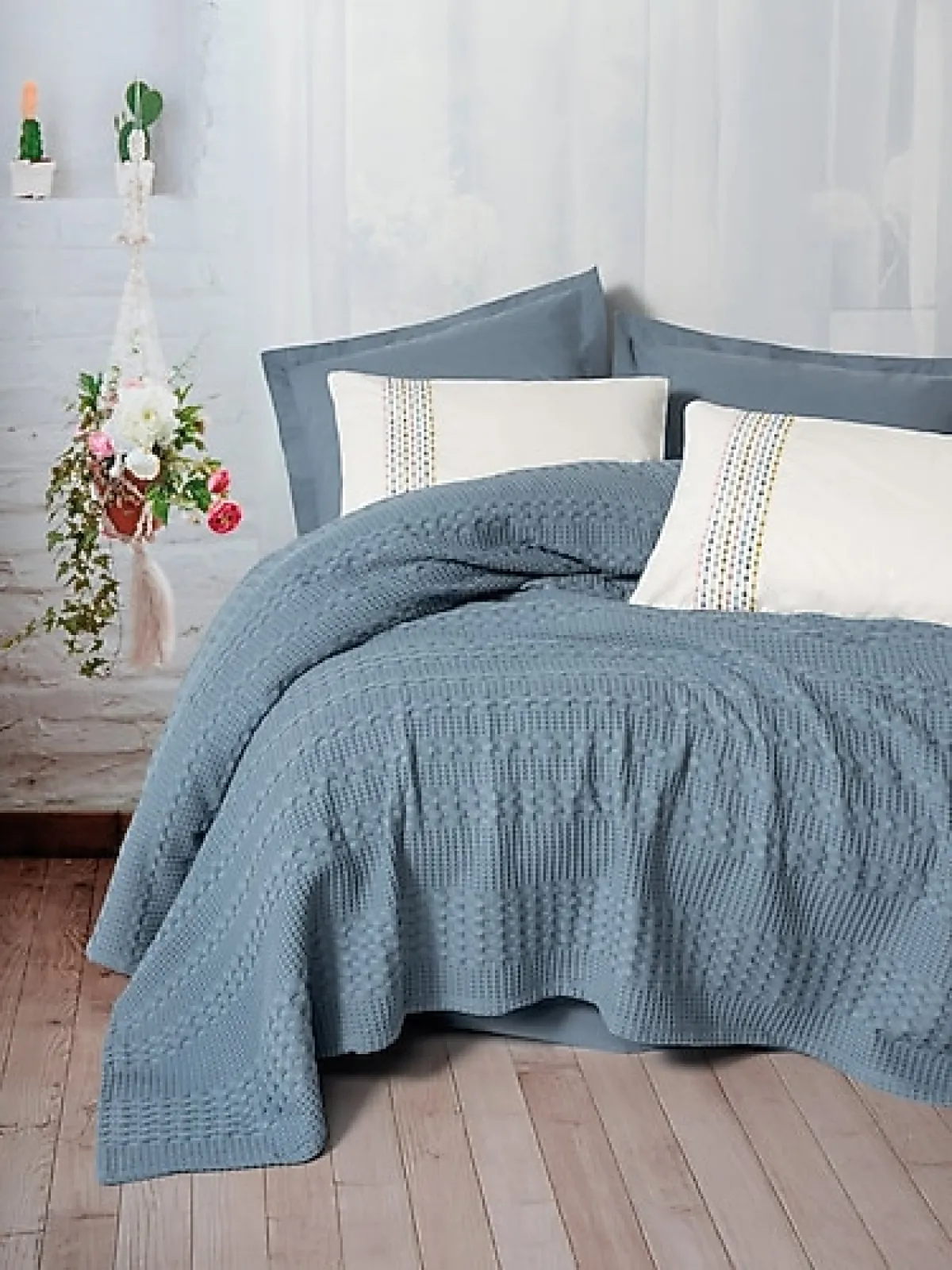 Cotton Box Aura Pebble İndigo Tek Kişilik Pike Takımı