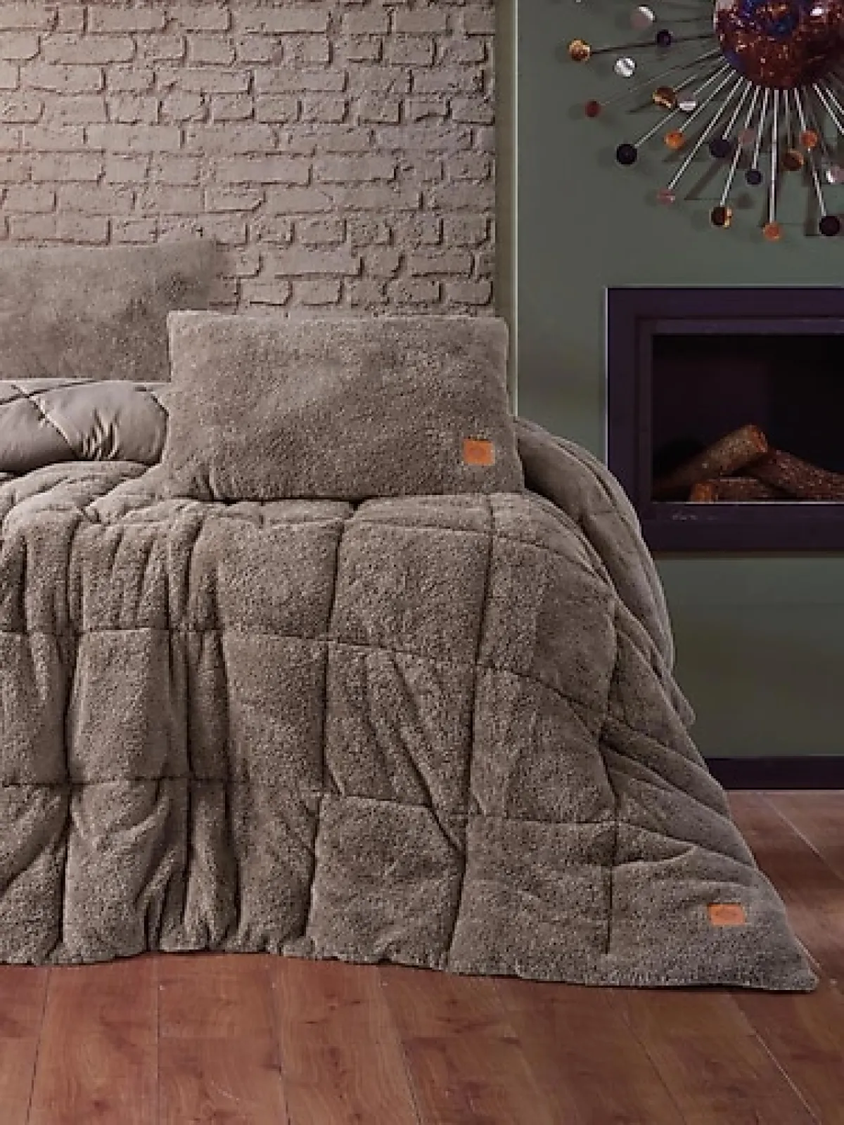 Cotton Box Peluş Bej Çift Kişilik Yorgan Seti