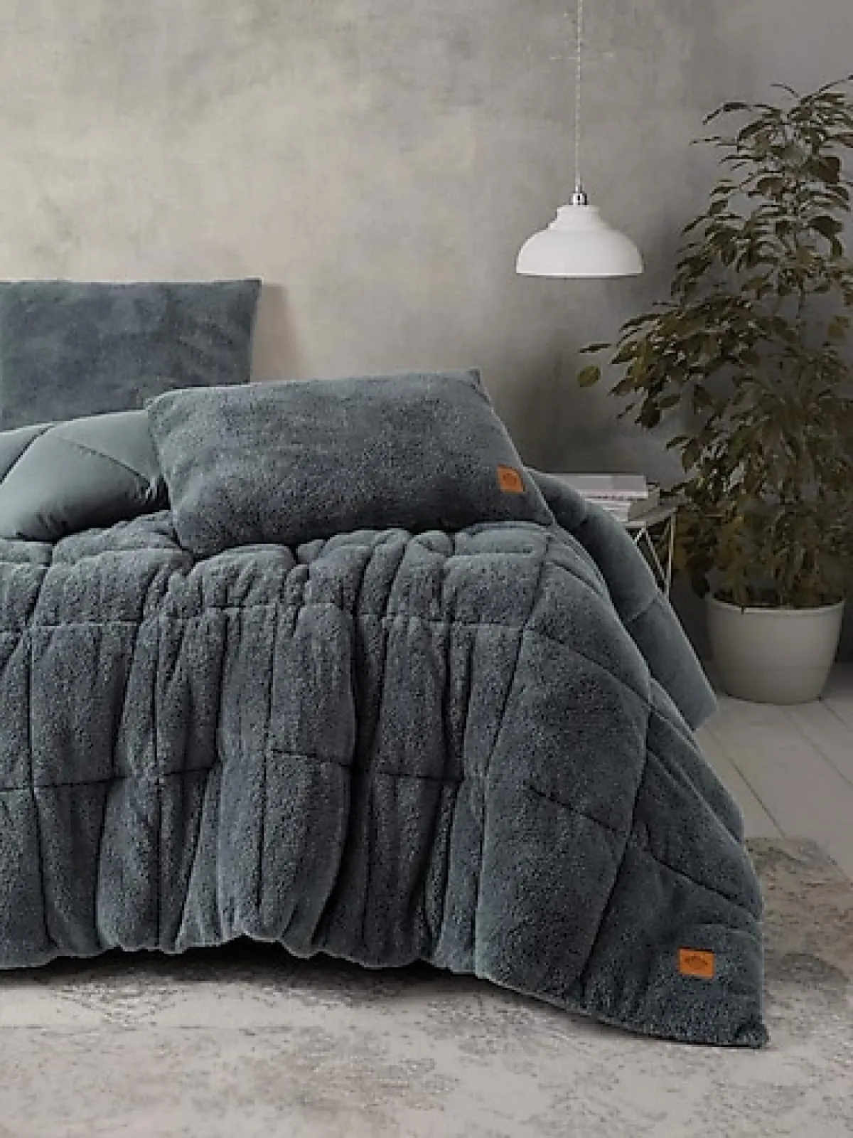 Cotton Box Peluş Gri Çift Kişilik Yorgan Seti