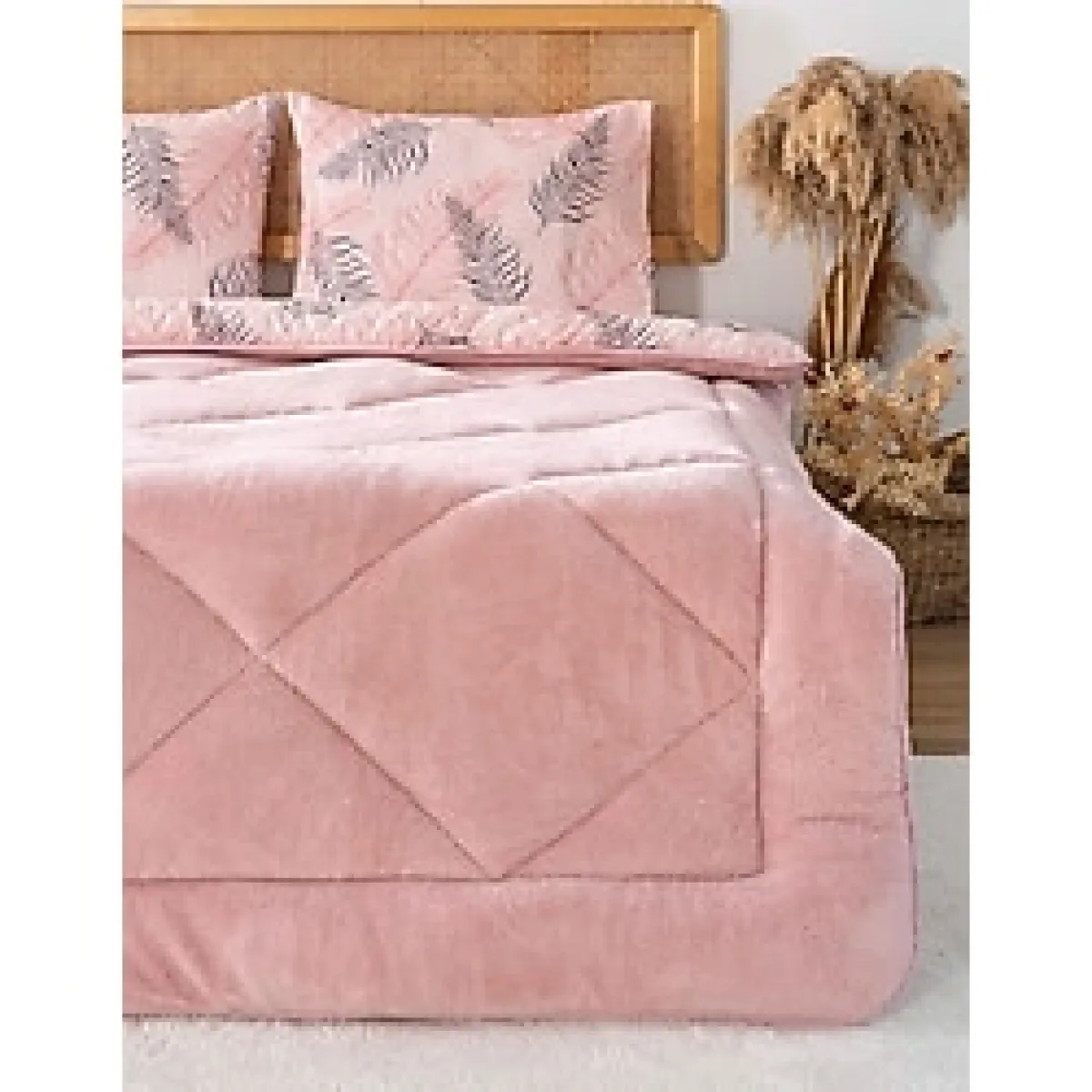 DAMIEN Diamond Çift Kişilik Tropical Uyku Seti -Pudra Tüy Bahar Armony Desen 6 Parça Uyku Set V2