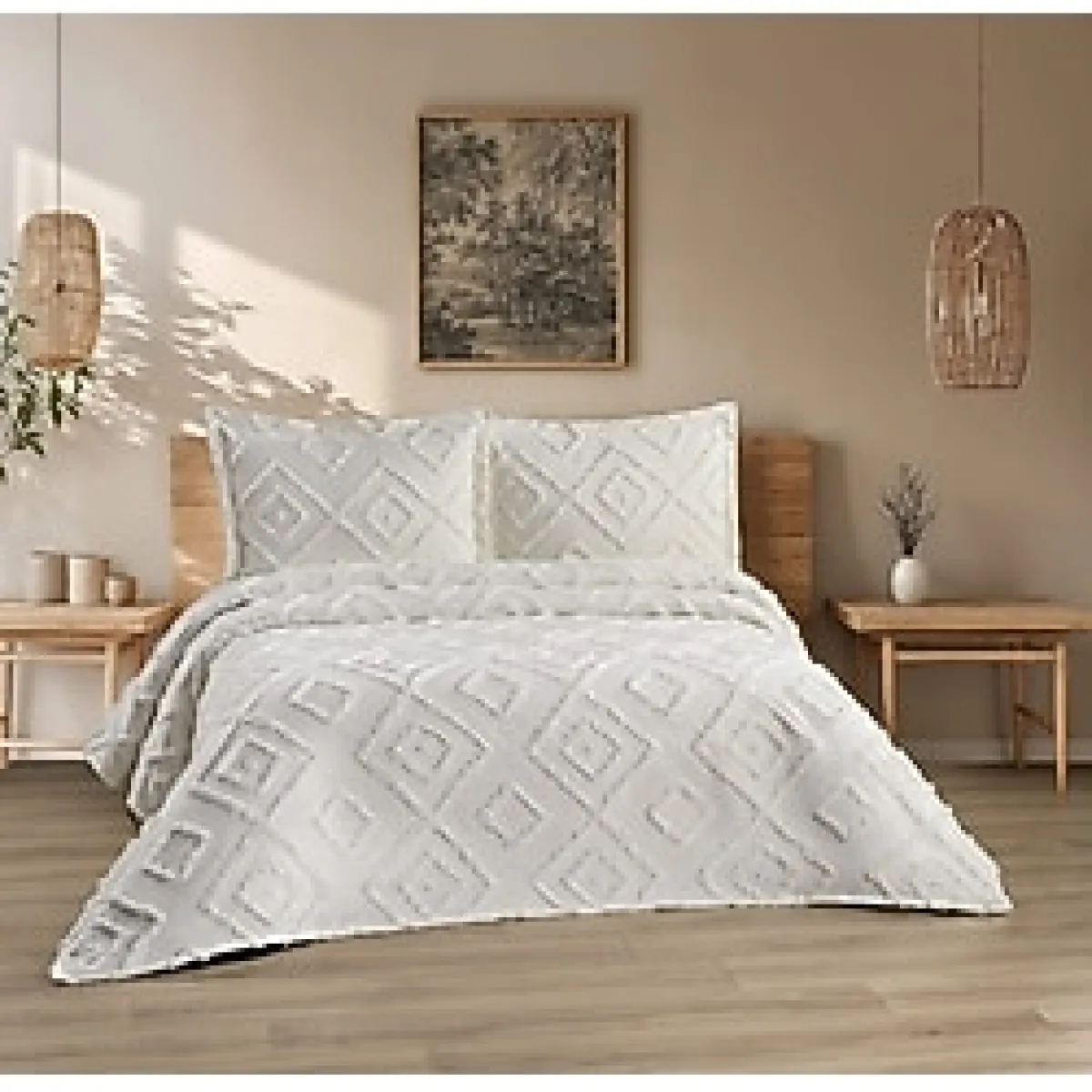 D'niss Home Iskandinav Jasmin 3 Parça Çift Kişilik Yatak Örtüsü - Krem - 240 x 250 cm