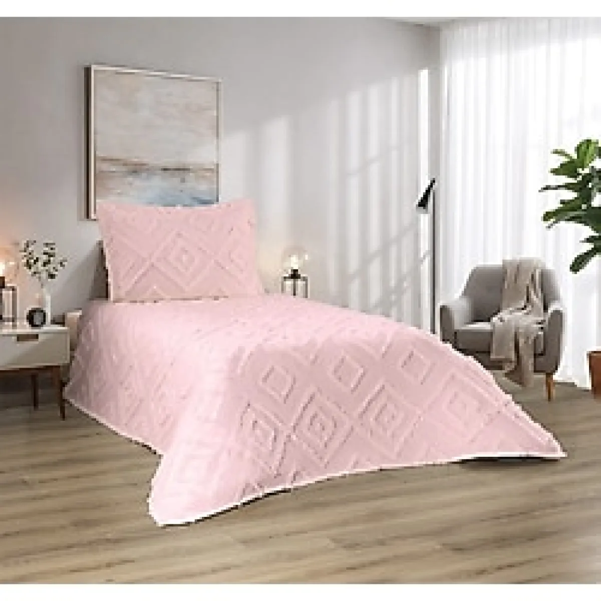 D'niss Home Jasmin 2 Parça Tek Kişilik Yatak Örtüsü - Pudra - 170 x 240 cm