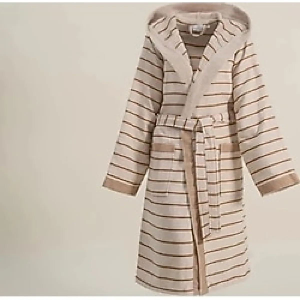 Ecocotton Arden Kadın Bornoz %100 Organik Pamuk Kenevir Karışımlı Bornoz Çizgili Hardal