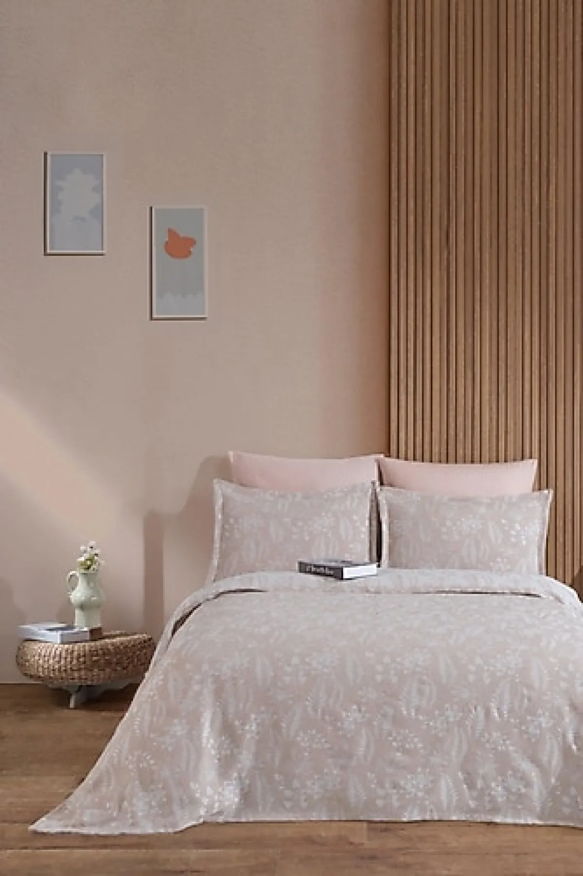 Elart Mokka Keten Görünümlü Çift Kişilik Yatak Örtüsü Takımı