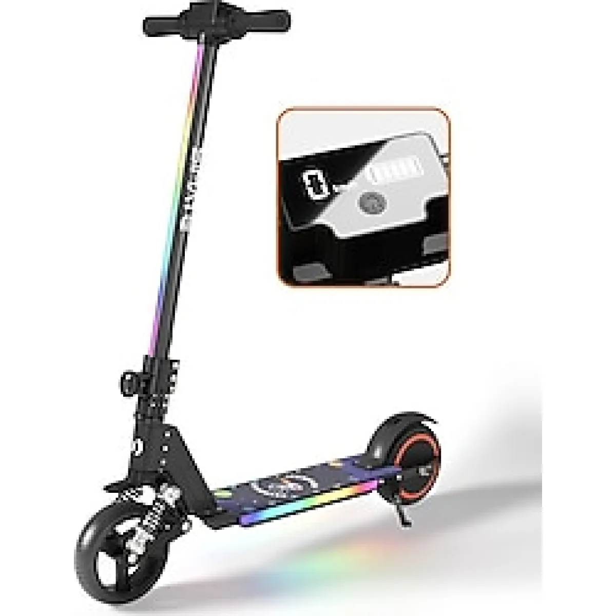 ELECTRONS5 Elektrikli Çocuk Scooter - 130W, LED Işıklı, Amortisörlü (Dizlik ve Dirseklik Hediyeli) - Siyah