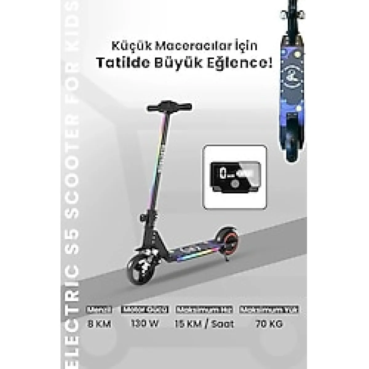 Elektrikli Çocuk Scooter! 130W, 2 Teker, Led Işıklı, Katlanabilir