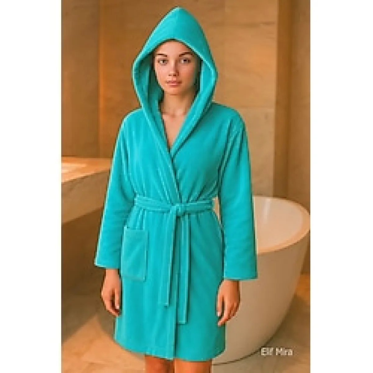 Elif Mira Genç Kız / Erkek Çocuk Kapşonlu Garson Boy Kadife Bornoz %100 Pamuklu