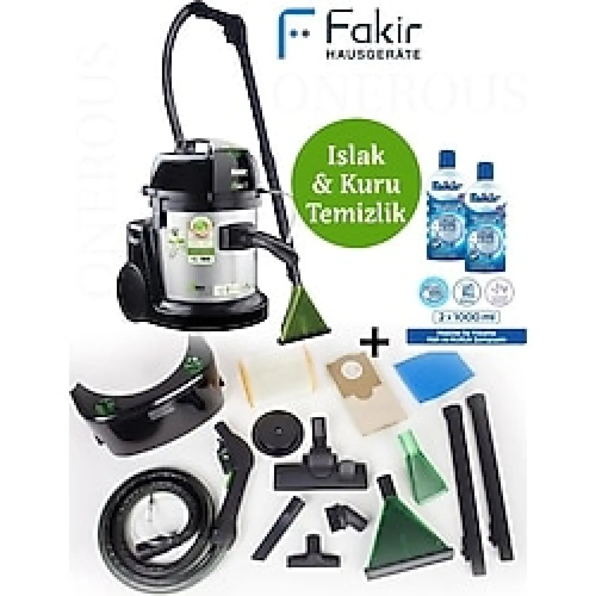 Fakir Turbo Başlıklı Yüksek Performanslı Halı Yıkama ve Süpürme Makinesi 1800W +Halı Şampuanı - Gri