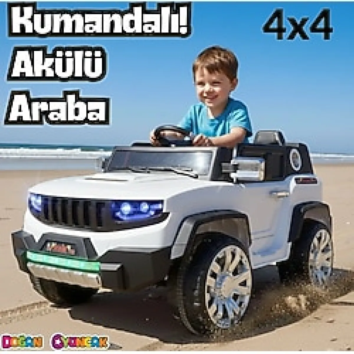 Fenomen Beyaz Uzaktan Kumandalı 4X4 12 Volt Çift Kişilik Akülü Araba - Rc Jeep 4X4 Akülü Araba