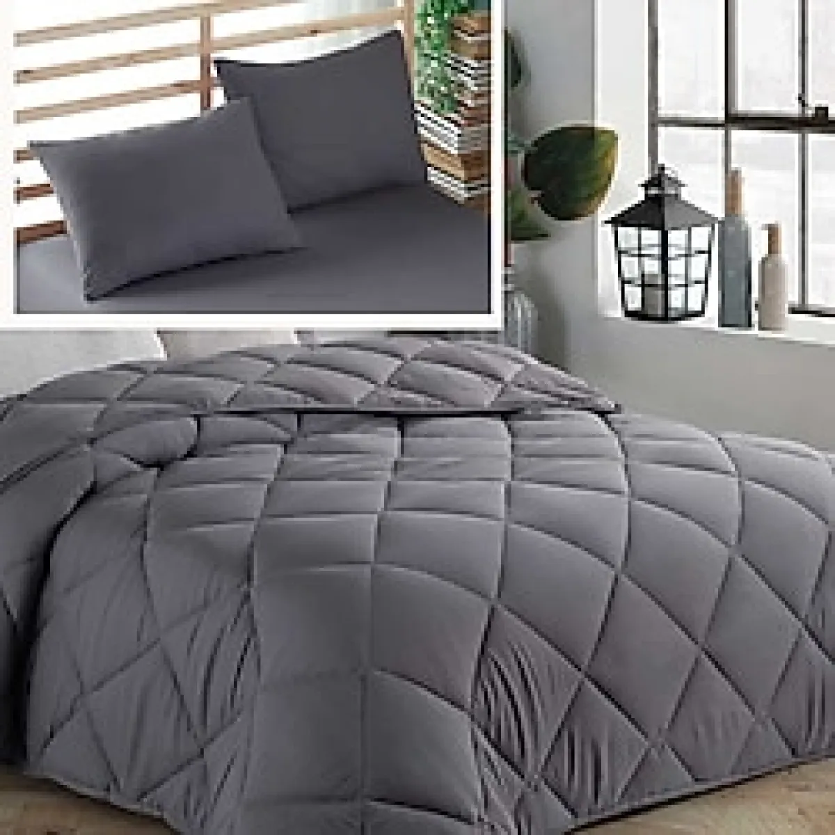 Formeya Antrasit Çift Kişilik Yastık Ve Yorgan Seti-195x215 - 195 x 215 cm - Antrasit - Gri