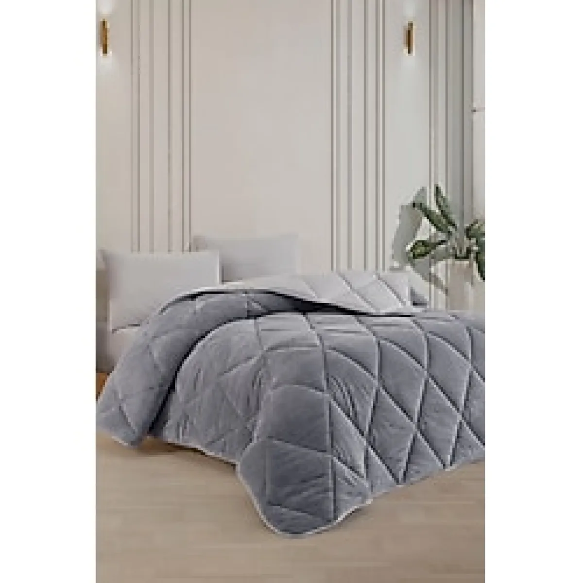 Formeya Battal Boy Gri Lüx Wellsoft Yorgan Çift Taraflı 215x235 cm - 215 x 235 cm