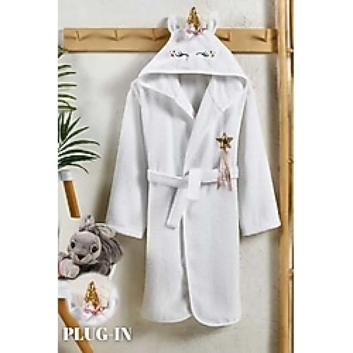 Formeya Kapşonlu Çocuk Bornoz %100 Pamuklu Su Emici Hayvan Figürlü