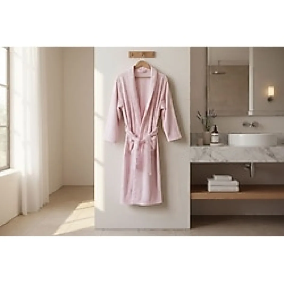 Fresh Kadın Bornoz Pudra Pembe/ Cepli Yumuşak Bornoz Havlu - L - XL