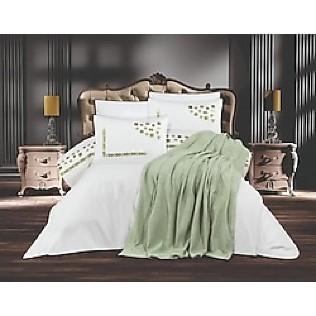 Goldroom Ahenk 7 Parça Pamuklu Pike Takımı - Yeşil - 7 Parça Gelin Seti