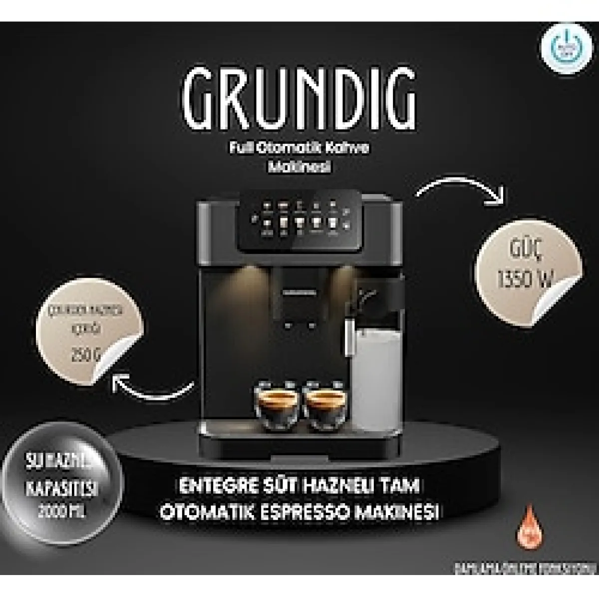 Grundıg Coffee Entegre Süt Hazneli Tam Otomatik Espresso Makinesi - Siyah