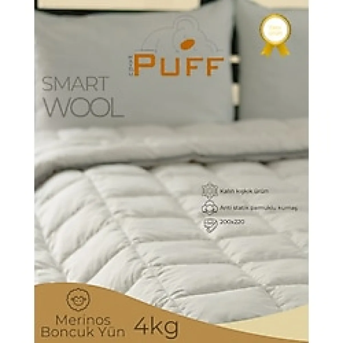 Hayo'u PUFF Çift Kişilik Yün Yorgan (Boncuk Yün Dolgu) - 100 - Beyaz - 200 x 220 cm