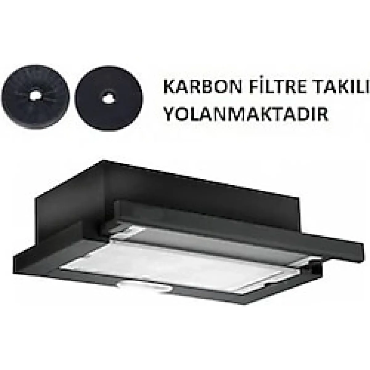 HİBSAN ÇİFT MOTOR SİYAH ASPİRATÖR+KARBON FİLTRE BACASIZ KULLANIM